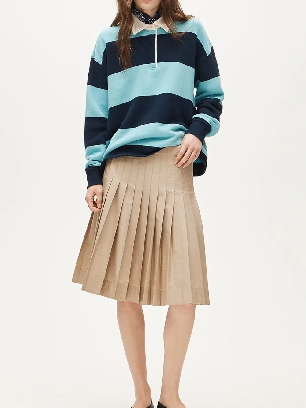 Petite pleated midi skirt in cotton poplin